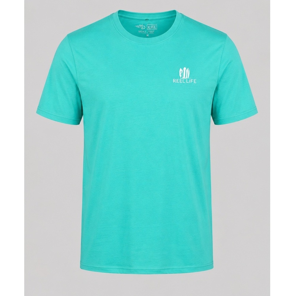Reel Life Adventure Co Teal Graphic T Shirt Mens XL Fishing Surf Cotton